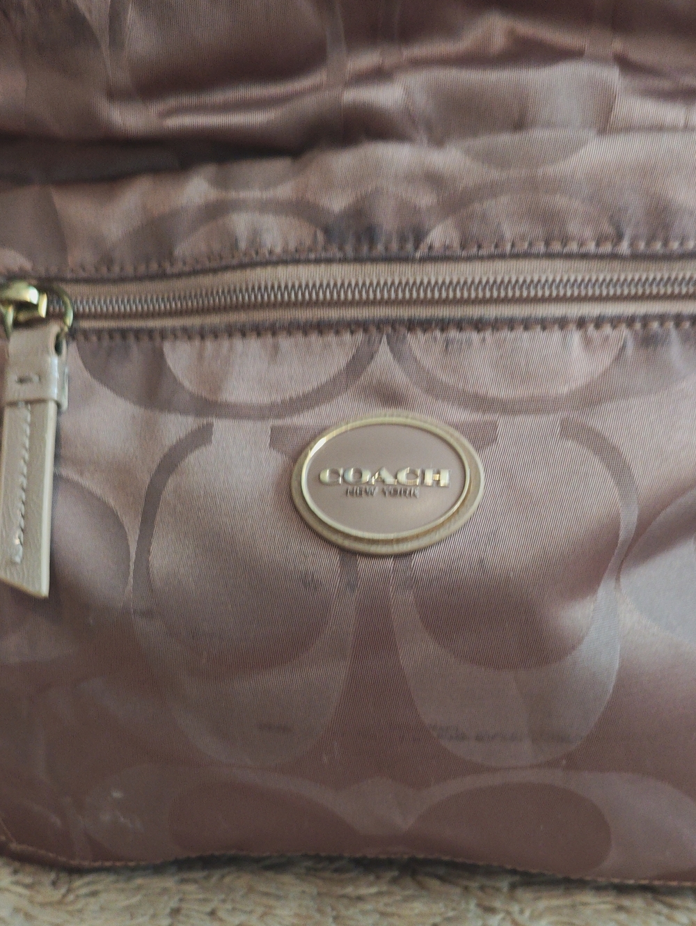 Coach Taupe Signature Nylon Crossbody Bag with Gold Accents